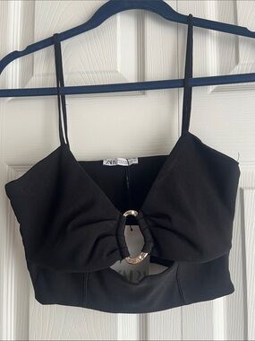 ZARA Black Ring-Front Cropped Cami